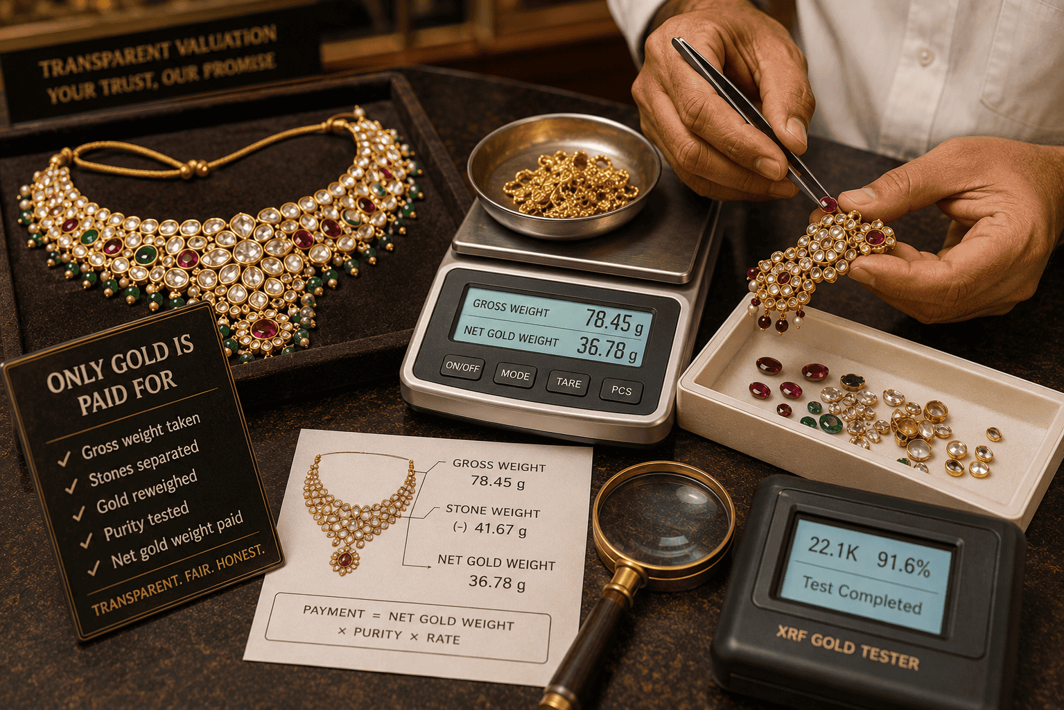 Selling Gold With Stones, Kundan or Enamel